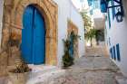 Sidi Bou Said, Tunisia, Africa. A charming alleyway in a town near the Mediterranean. Art Print